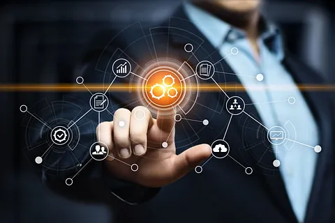 oficina empleo con paisaje y resplandor de fondo